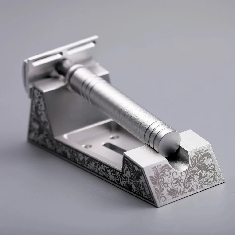 Retro Razor Stand Holder – Aluminum Alloy Base, Durable & Rustproof, Fits Manual/Electric Razors (Razor Not Included)