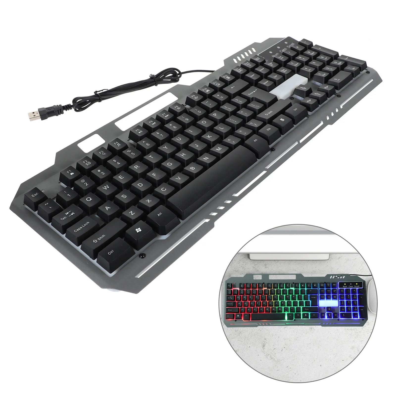 

Механическая клавиатура RGB, 1 шт., эргономичная, водонепроницаемая, USB, проводная, игровая, офисная, с панелью из сплава, нескользящая основа, регулируемый угол наклона