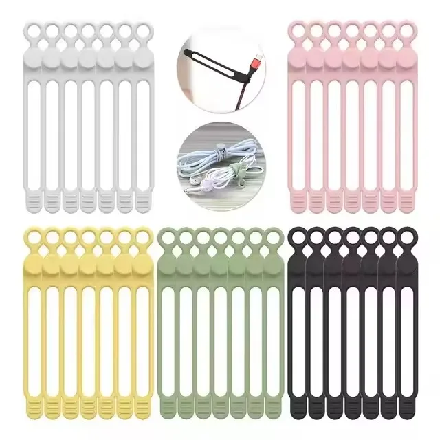 Silicone Cable Ties, Reusable Cord Ties, Cord Organizer Elastic Cable Organizer Straps for Bundling Earphone Cable Wire Etc
