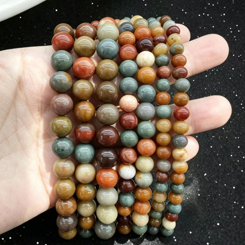 6/8/10mm Natural Round Stone Alxa Agates Bead For Jewelry Making Necklace Bracelet DIY Loose Ocean Jasper Beads Spacer Strand