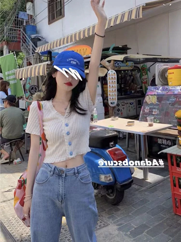 

Design Sensation ort V-Ne Knitted Top Slim Fit oulder White ort Sve Women's T-irt Faionable Casual Sle