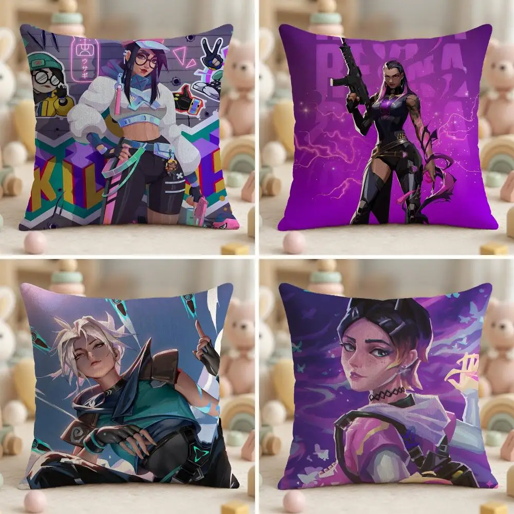 Game V-Valorant Competitive Style Cushion Cover Soft Plush Fabric Double-Sided Printed Pillowcase for All Seasons Home Decor