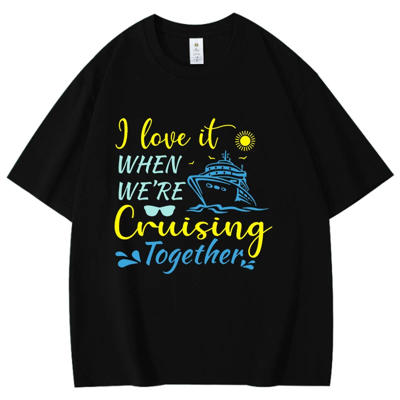 Love Cruising Together Pattern Herren Damen Baumwoll-T-Shirt, modisch, kurzärmelig, lässig, Sommer, schlicht, locker, neutrales Harajuku-T-Shirt – Detail 6
