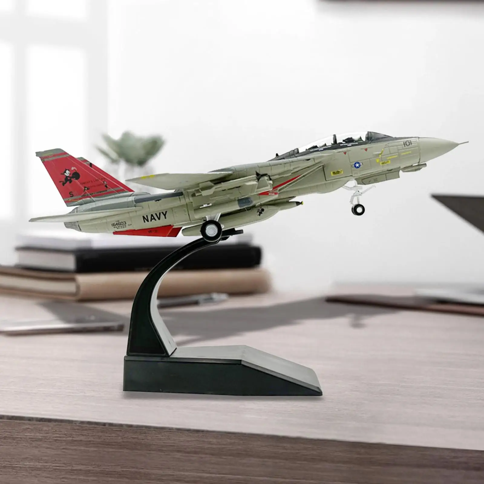 Diecast Model Adults Gifts 1/100 Scale F 14 Aircraft Airplane Display Fighter for Home Office Shelf Cafes Aviation Commemorate