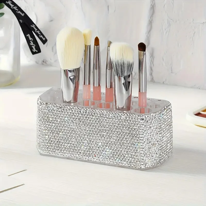 26 Holes Makeup Brushes Storage Box Multi-functional Rhinestone Diamond Cosmetics Brushes Tools Organizer for Eyeliner Lipstick