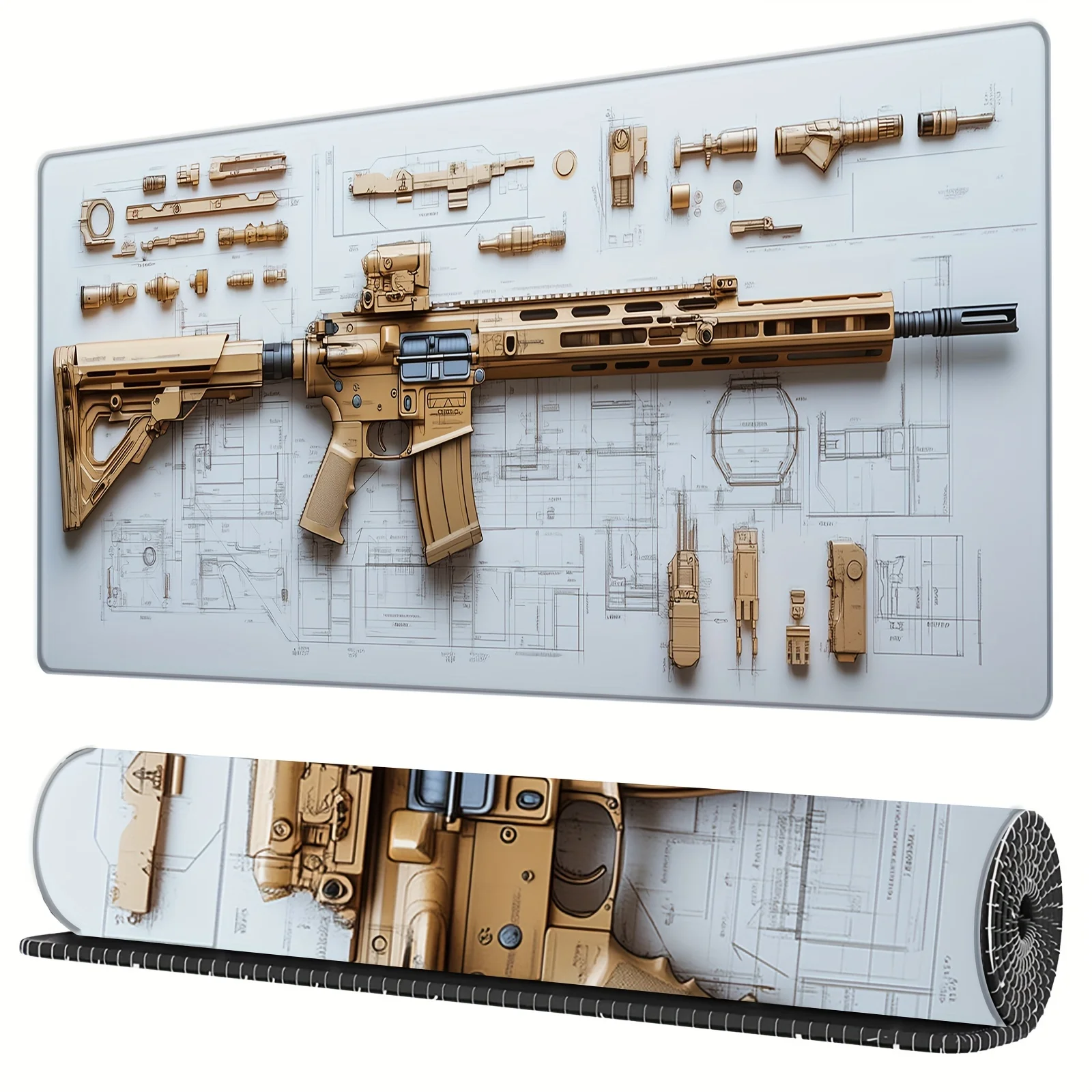 Large AR15 Blueprint Mouse Pad Washable Rubber Non-Slip Desk Mat Gaming Office and Home Playmat 900×400 Mouse Mat Desk Interior