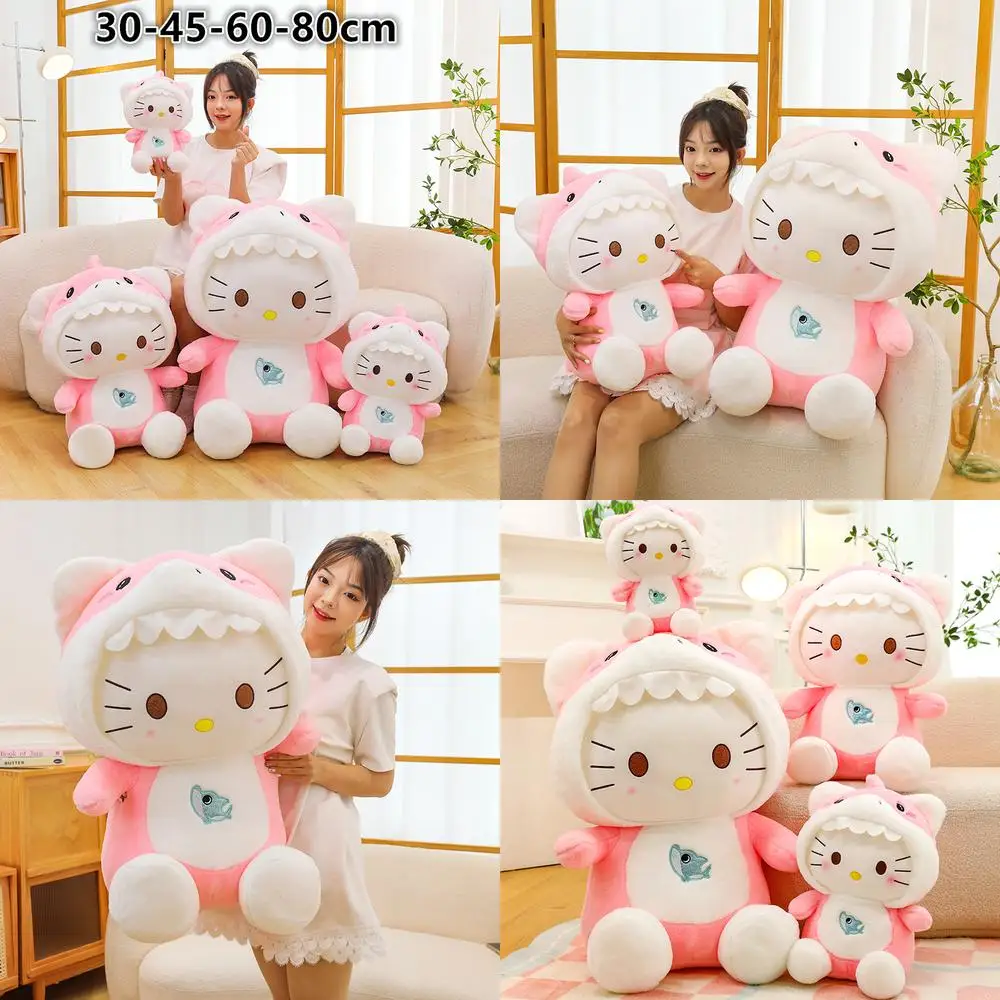 

Kawaii Shark Hello Kitty плюшевая игрушка Sanrio мягкая кукла для детей подарок на день рождения милый кот плюшевый детский праздничный подарок мягкая игрушка