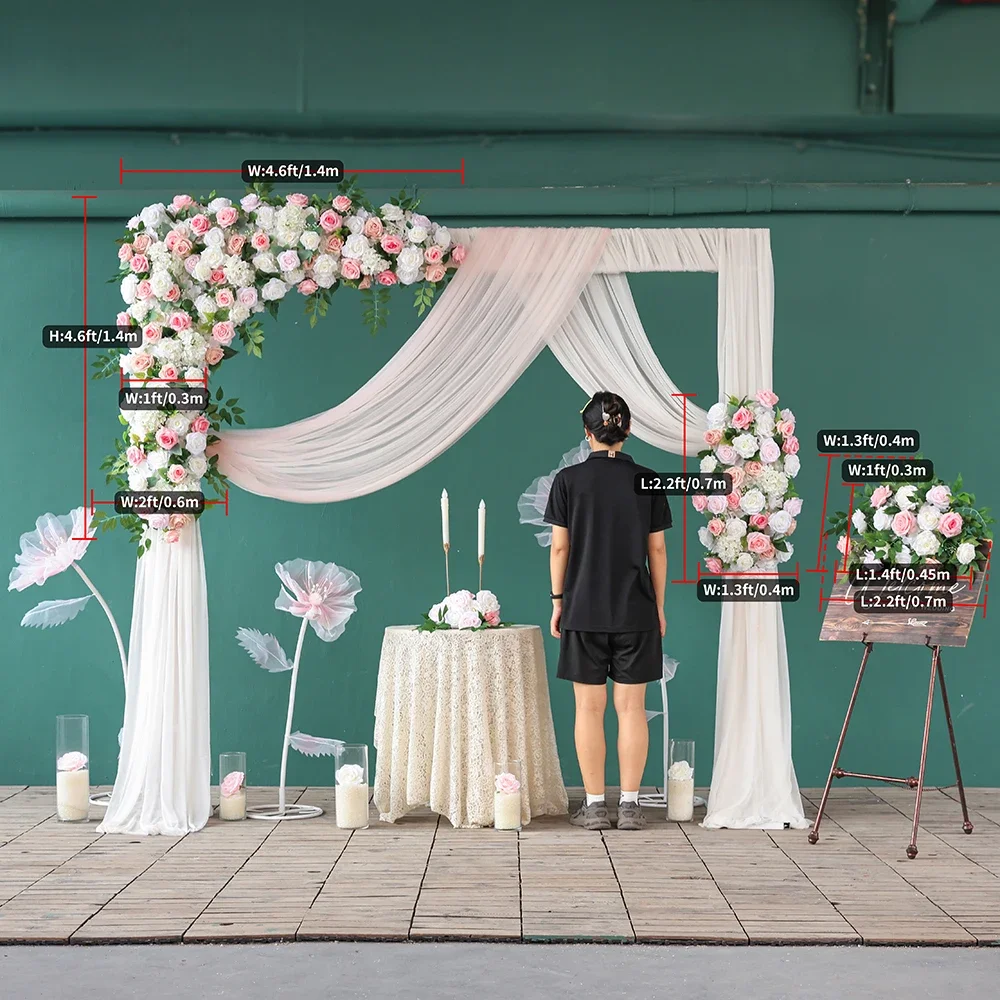 Pink White Rose Green Leaf Fleurs Artificielles Mariage Backdrop Decoration Luxury Custom Triangle Floral Arrangement HY2419