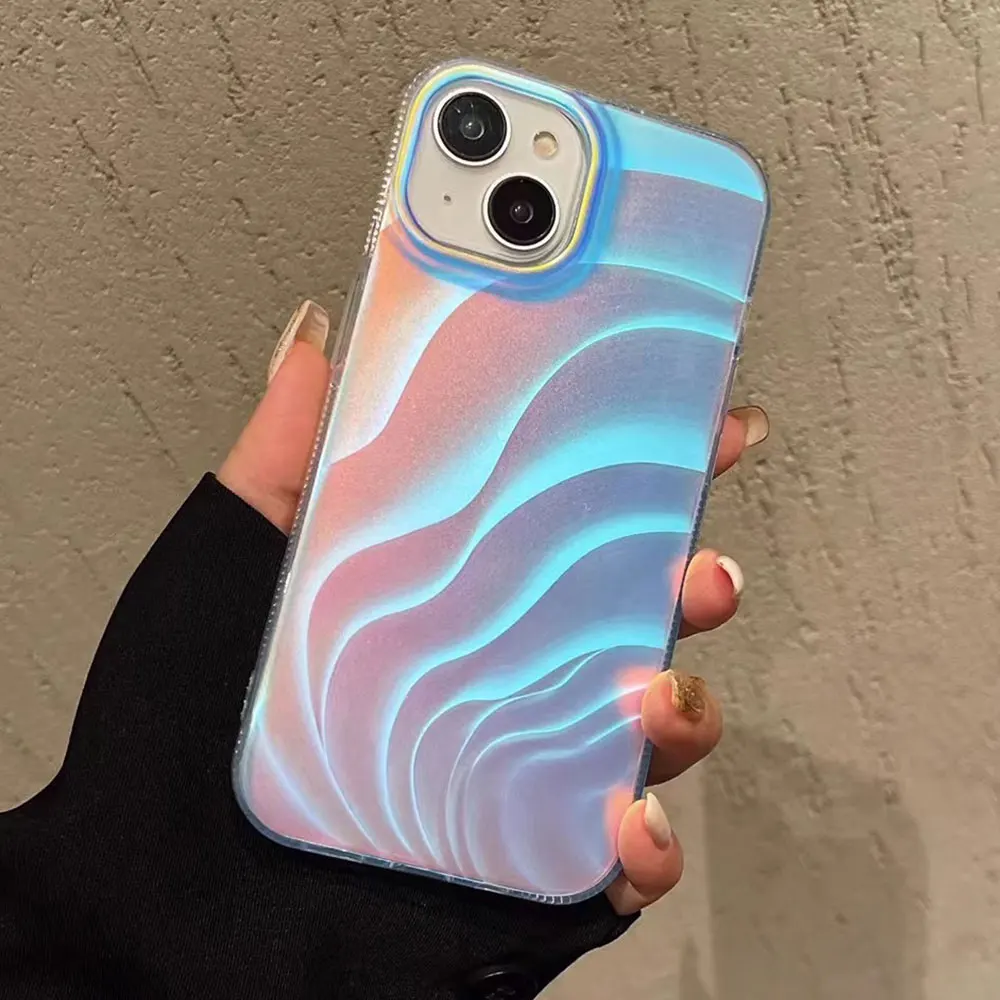 Blue light vortex pattern soft phone case for iPhone 11 12 13 14 15 Pro Max Plus Laser gradient shockproof silicone phone cover