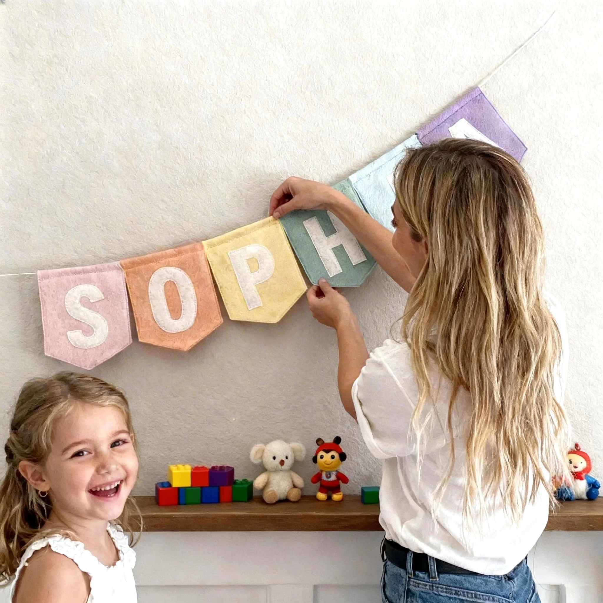 Personalized Felt Name Banner, Custom Pink Rainbow Bunting Garland,  Wall Decor, Baby Girl Name Sign, Birthday Party Decoration