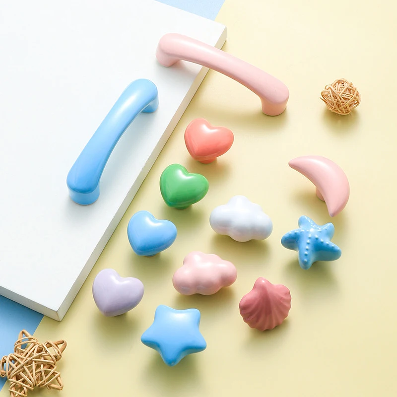 Ceramic Children Room Cabinet Handles Cartoon Moon Star Wardrobe Handle Cupboard Door Pulls Single Hole Furniture Handle