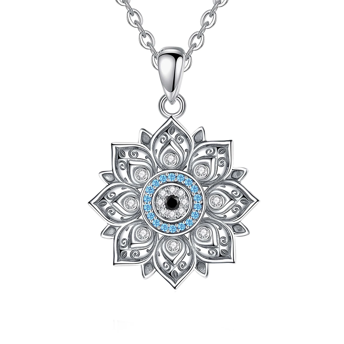 Eudora 925 Sterling Silber Lotus Bösen blick Halskette für Frauen Mann Vintage Bösen blick Lotus Blume Anhänger Persönlichkeit Schmuck Geschenk