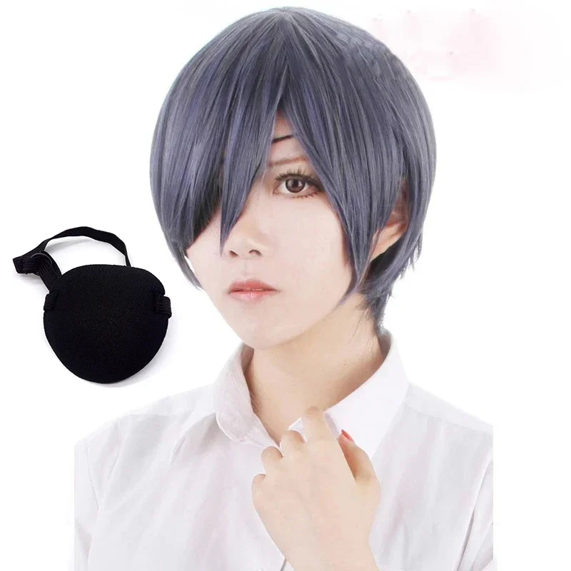 Anime Cosplay Wig Short Mixed Gray Blue Costume Synthetic Hair Cos Black Butler Ciel Phantomhive Wigs Peruca Pelucas