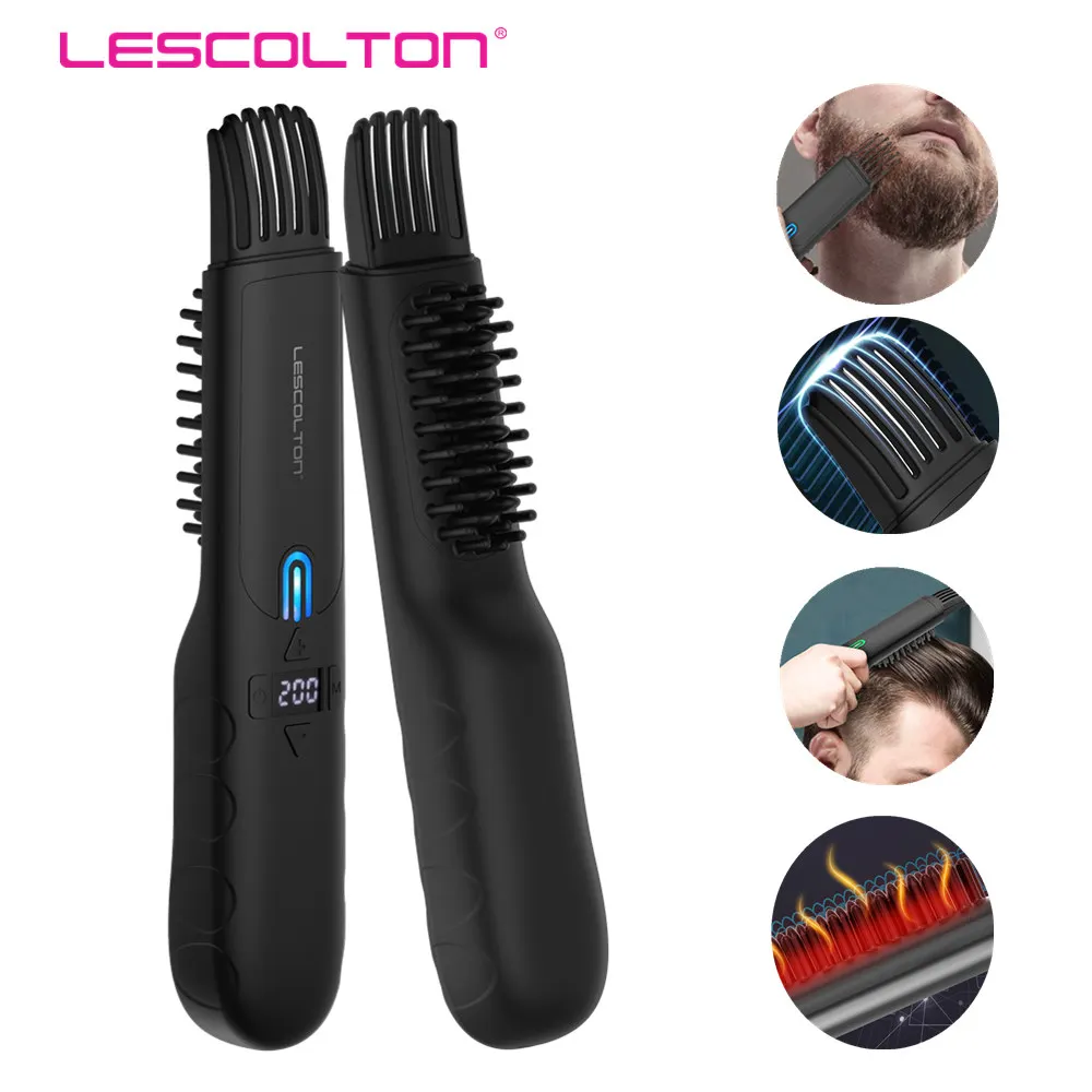 Lescolton Beards Straigntener Brush Men Beard Electric Straight Hair Comb Portable Household Fast Heating Beard Styler