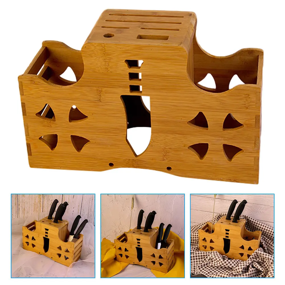 

Bamboo Kitchen Cutter Holder Household Cutter Storage Rack Sturdy Multi-Function Scissor Storage Holder Kitchen Essentials