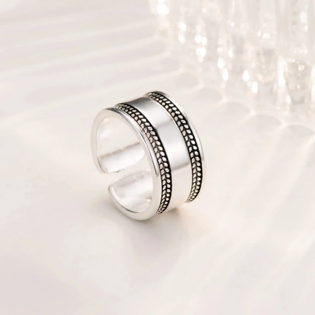 

DUTRIEUX New Atmsphere Leaf Ring 925 Sterling Silver Jewelry Personality Middle Mooth Leaves European Style Opening Rings