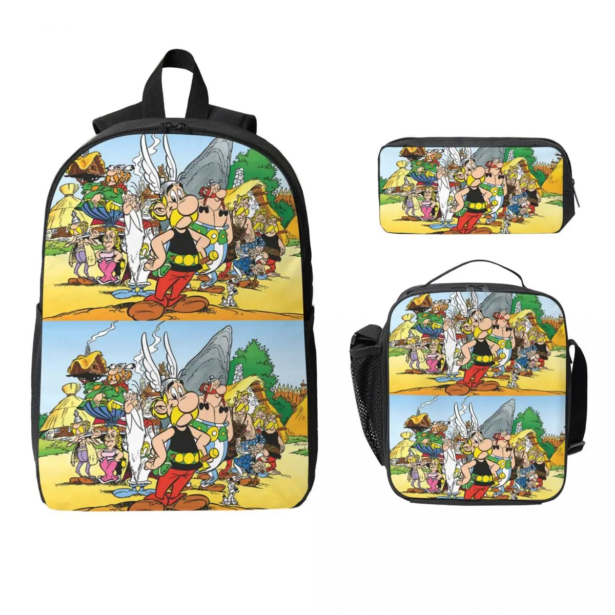 

Asterix And Obelix Dogmatix Backpack Boys Girls BookBag School Bag Computer Shoulder Bags 3ps Insulated Lunch Bag Pencil Case