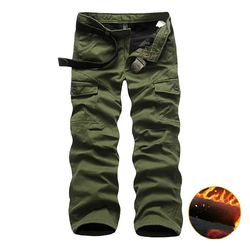 Winter Baggy Cargo Pants Men Brushed Trousers Warm Fleece Thickened Overalls Multi-pocket Straight Slacks Men's Clothing Bottoms