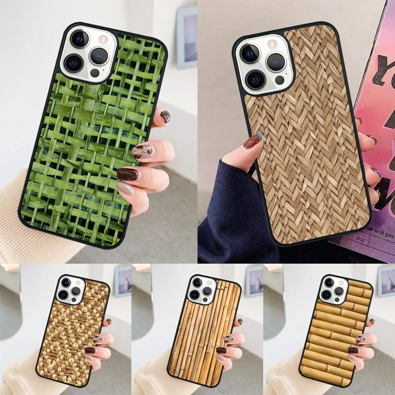 Bamboo Inlay Style phone case Cover For iPhone 14 15 16 Pro Max SE 2020 coque For apple 11 12 13 Pro Max Mini 7 8 Plus