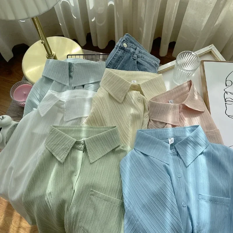 Blusas femininas de botão, manga comprida, tops soltos casuais, camisa branca vintage, roupas elegantes, na moda, 29541