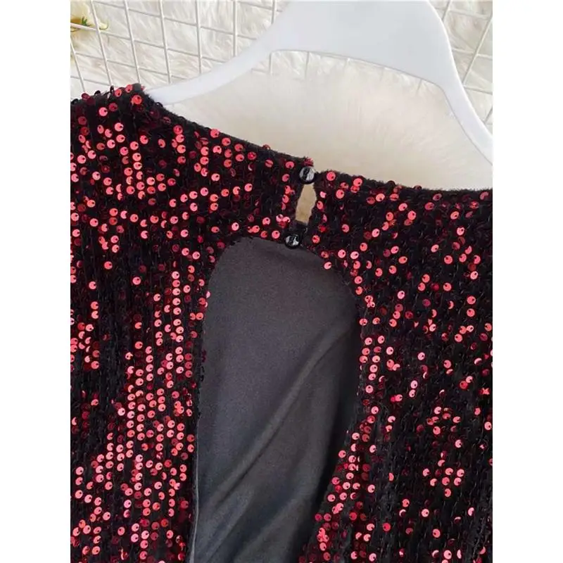Camicetta da donna Faion con fiocco e paillettes, casual, vestibilità rigida, con nodo, in cotone, caldo, lunghezza sei Sve