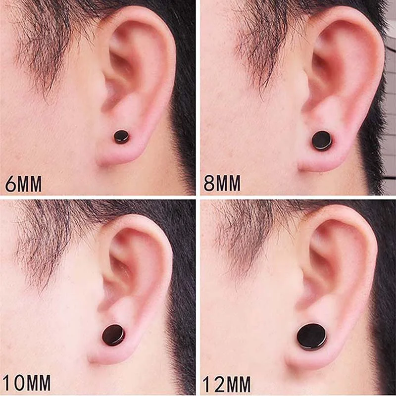 1pc Hip Hop Round Circle Magnet Ear Clip For Mens Titanium Steel Clip Earrings Fake Piercing Stainless Steel Jewelry Accessories