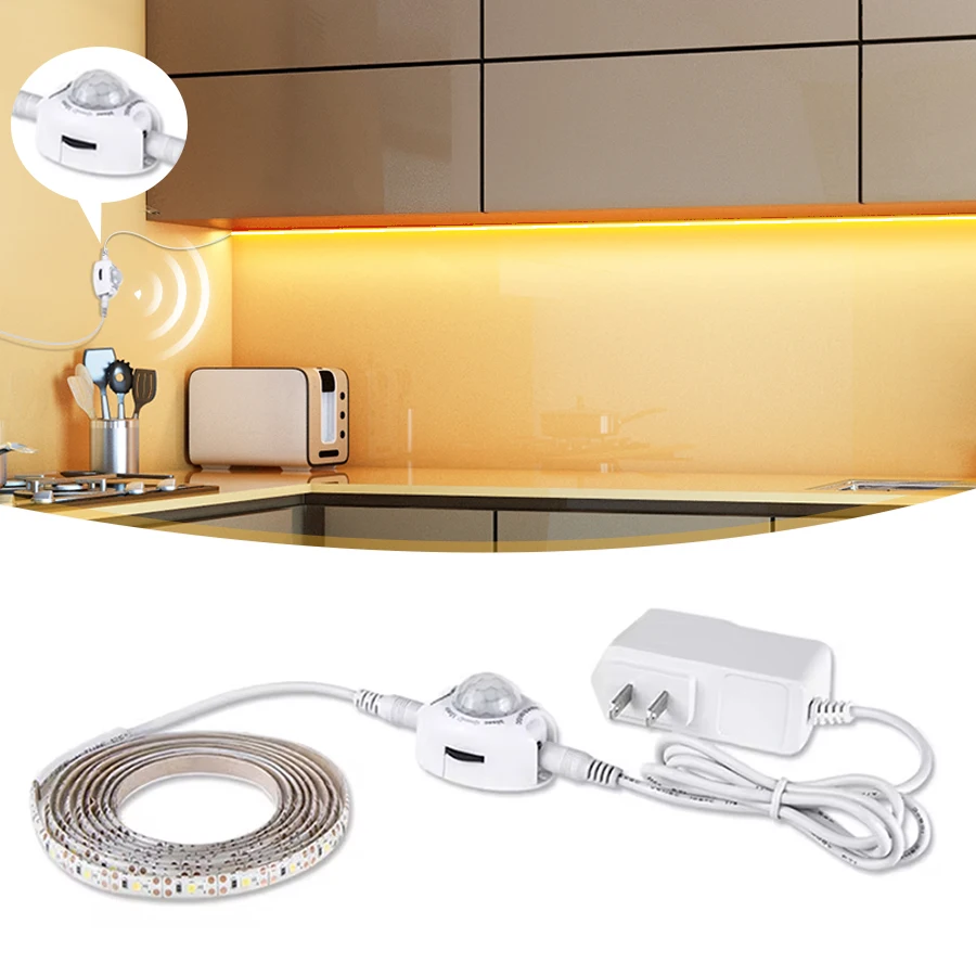 

1-5m PIR Motion Sensor LED Strip Lights IP65 Waterproof DC 12V Diode Tape Auto On/Off Wardrobe Closet Kitchen Stairs Lighting