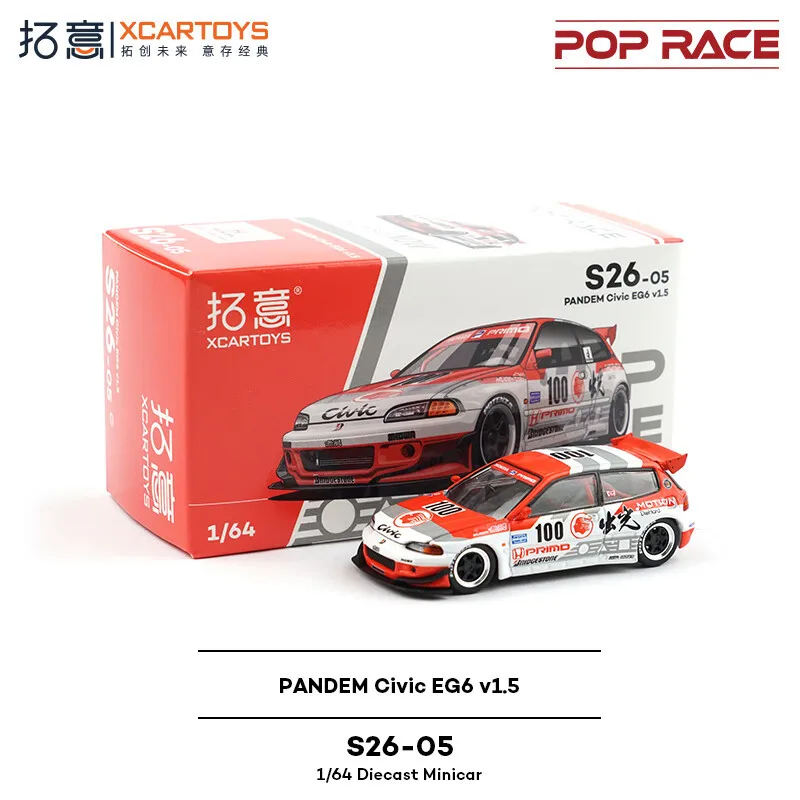 POPRACE 1:64 Honda Civic EG6 JACCS Miniatur-Legierungsdruckguss-Automodell-Sammlung, Ornamente, Geschenk für Jungen
