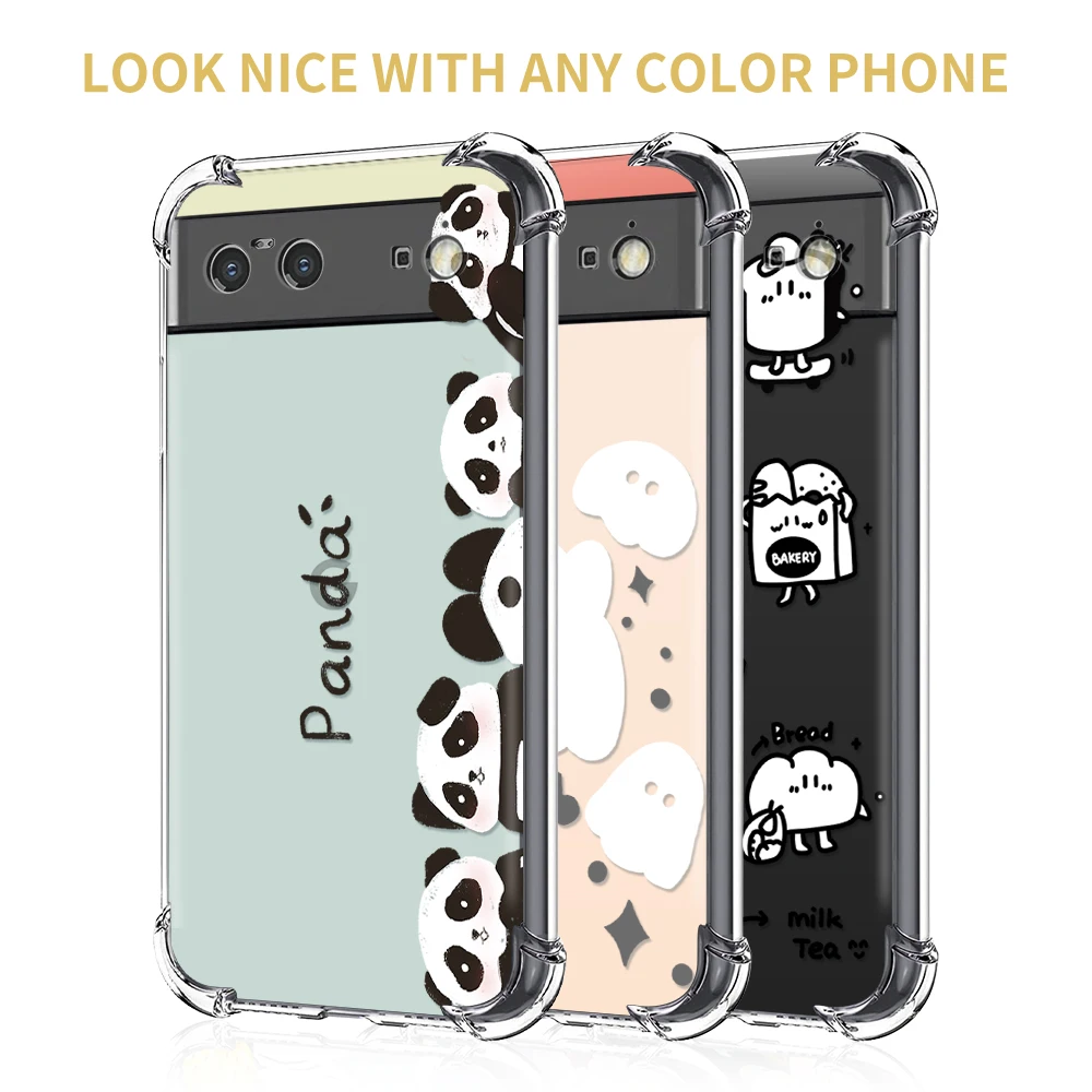 Cute Panda Shockproof Phone Case for Google Pixel 8 Pro 7a 7Pro 7 Luxury Transparent Fundas for Pixel 6a 6 6Pro Soft Silicone