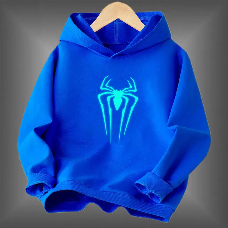 Young students Animal Spider Print clothes Fluorescent hoodie Boys Luminous long-sleeved Basic coat for Spring Autumn