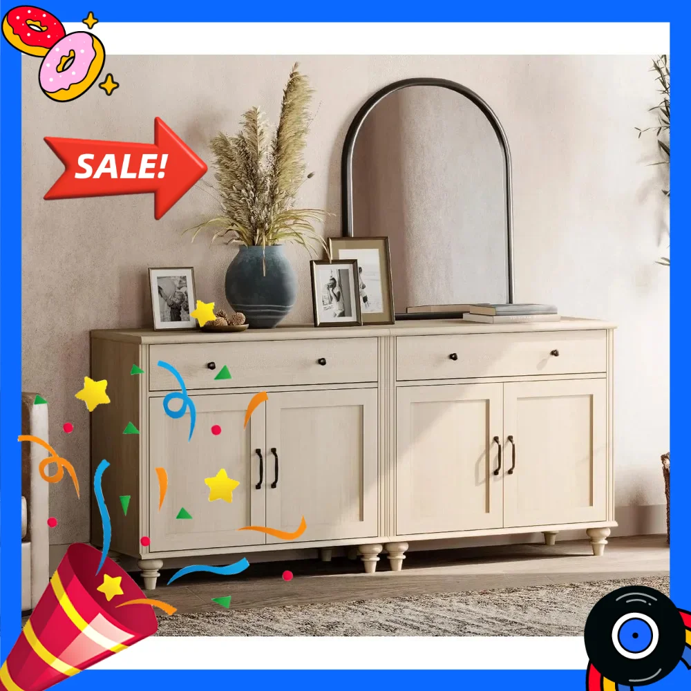 

Бестселлер: Большой деревянный кухонный шкаф для хранения с 4 дверцами, 2 ящиками и функцией кофейного столика