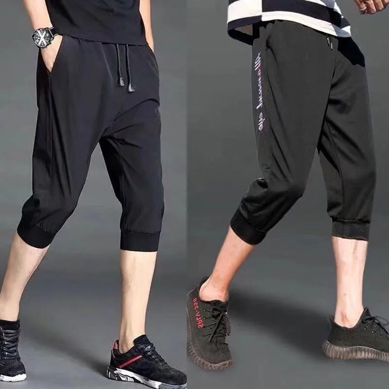 Zomer Trendy Ijs Zijde Grote Maat Dunne Zeven Voet Broek Casual Heren Strand Acht Voet Midden Broek Sport orts Qui Dry