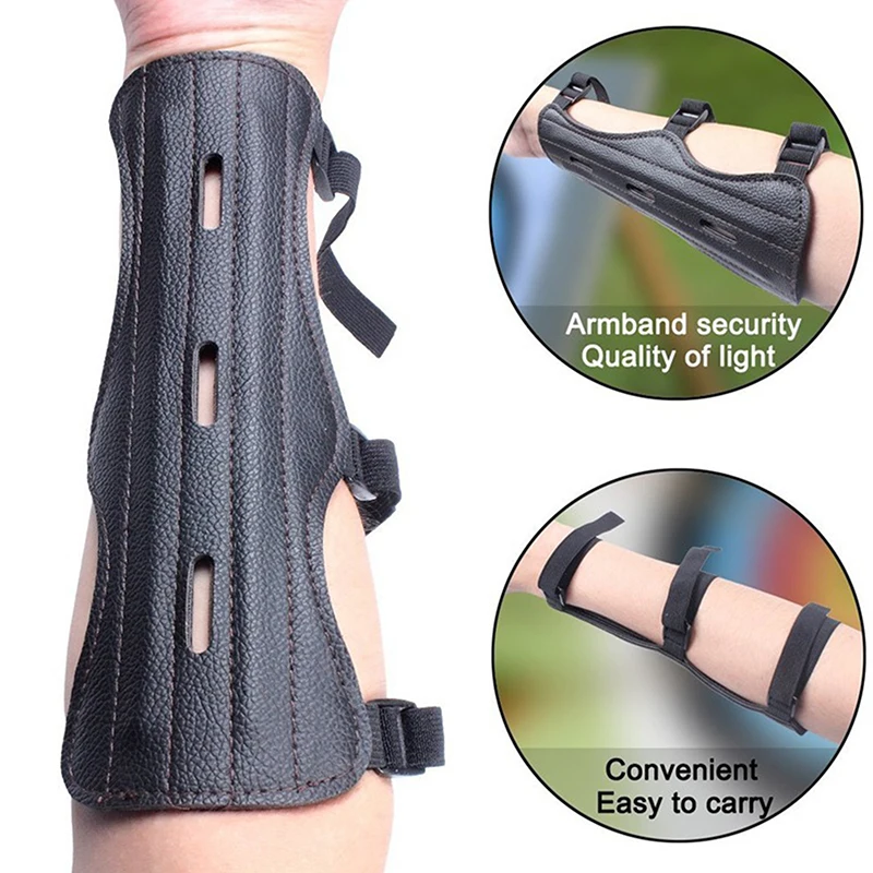 Leather Archery Equipment Arm Guard 3 Straps Protection Forearm Safe Adjustable Bow Arrow Hunting Shooting Training Accessories view 2