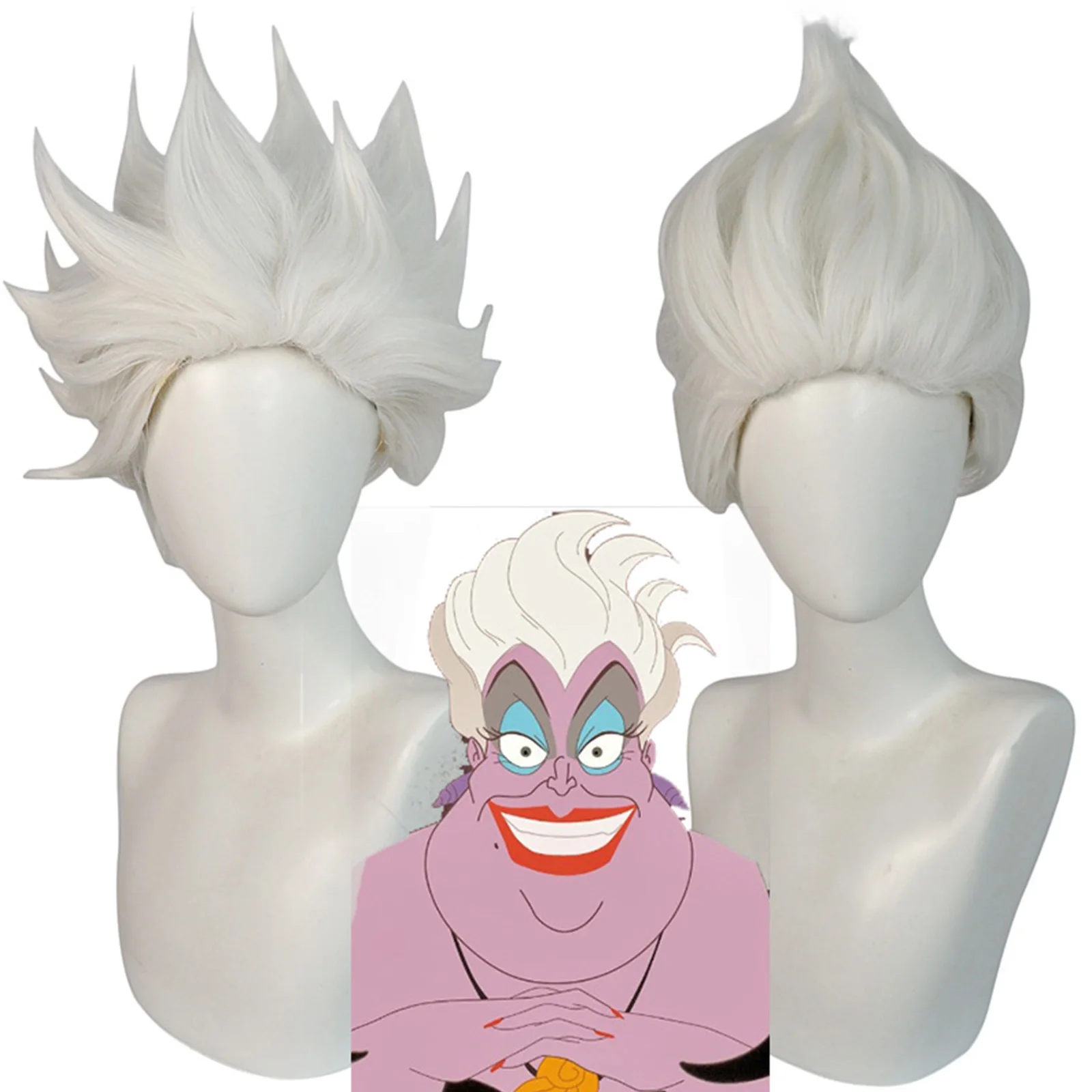 Film Ursula Cosplay Perücke weiß kurzes Haar für erwachsene Frauen Männer Halloween Kostüm Requisiten Cosplay Rollenspiel Perücken