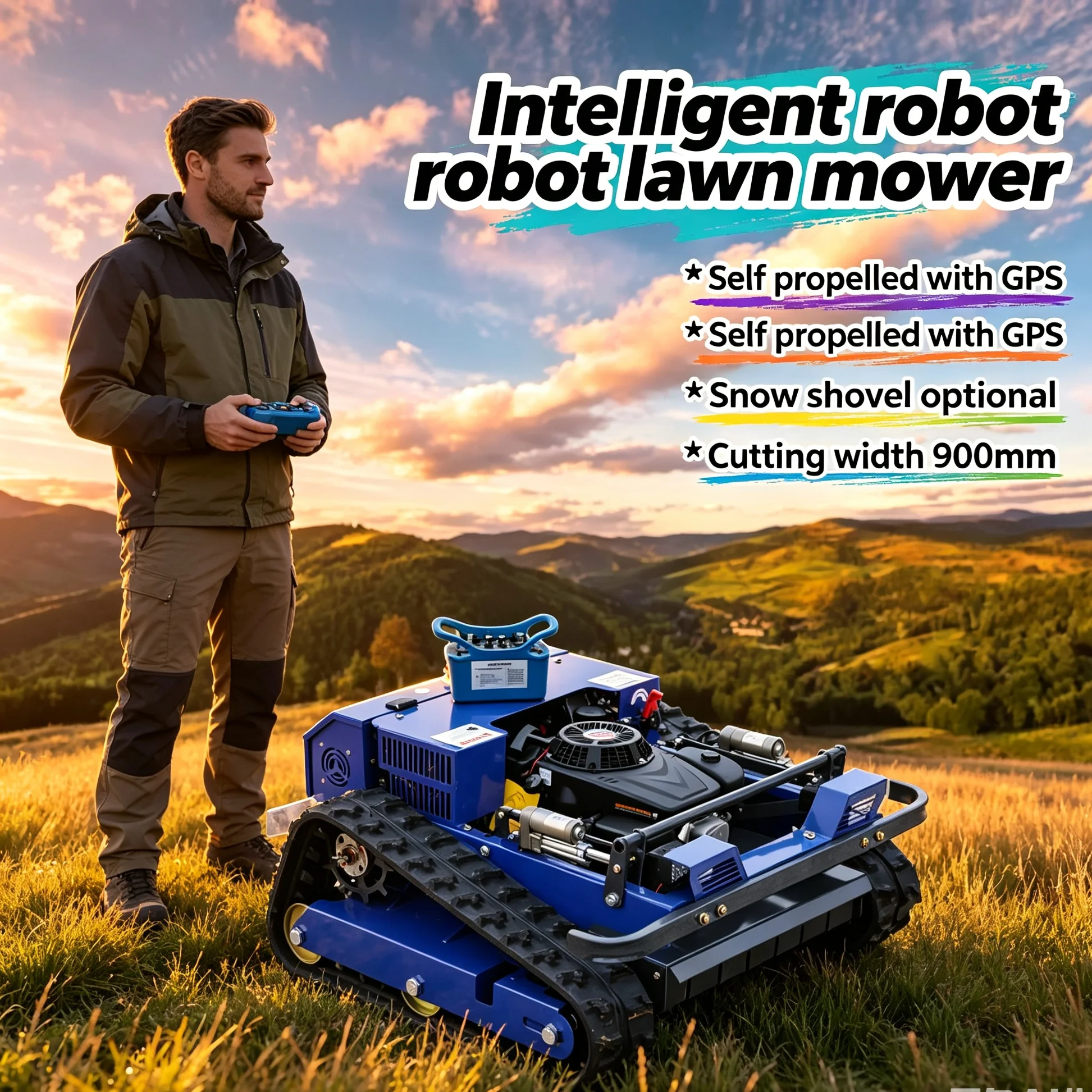Customized color-selectable remote lawn mower adds GPS cruise module, warning light reminds operators of abnormal running