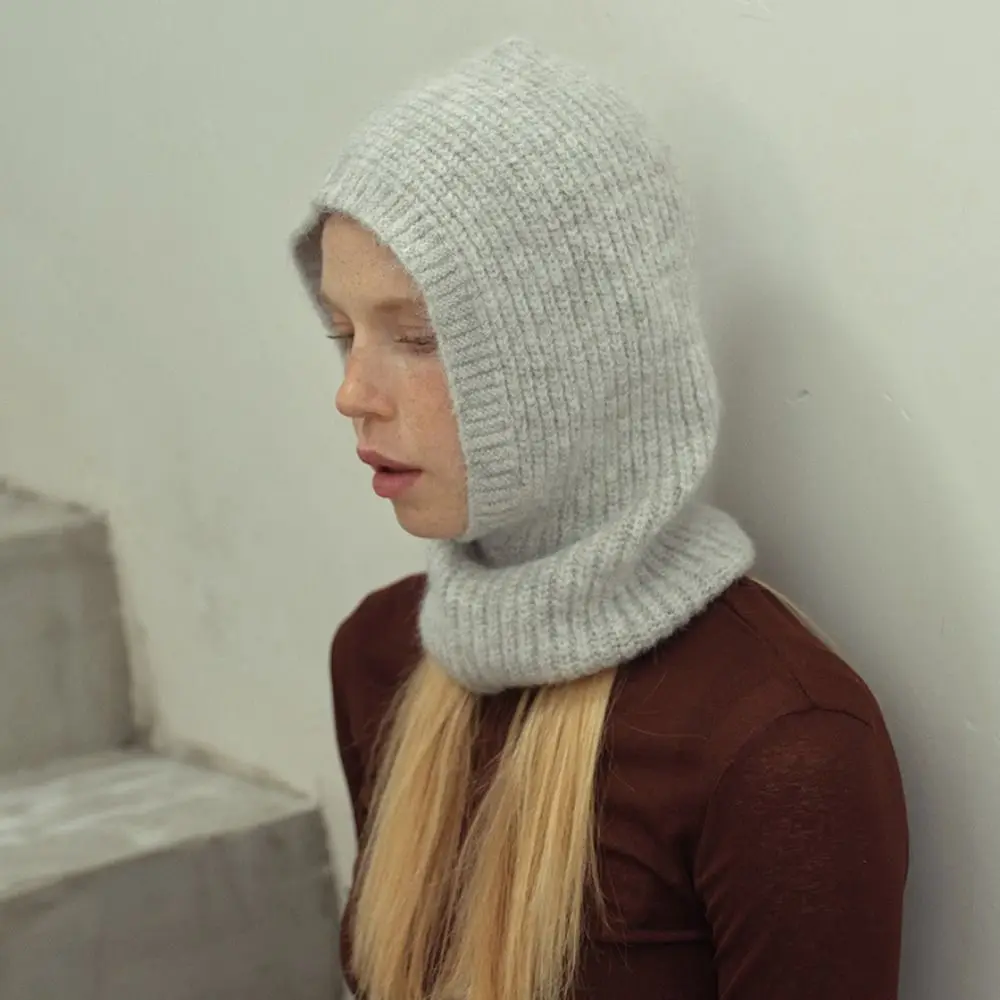Simple Alpaca Wool Balaclava Hat Fleece Wool Blend Earflap Hat Beanie Solid Color Hooded Beanies Winter/Autumn