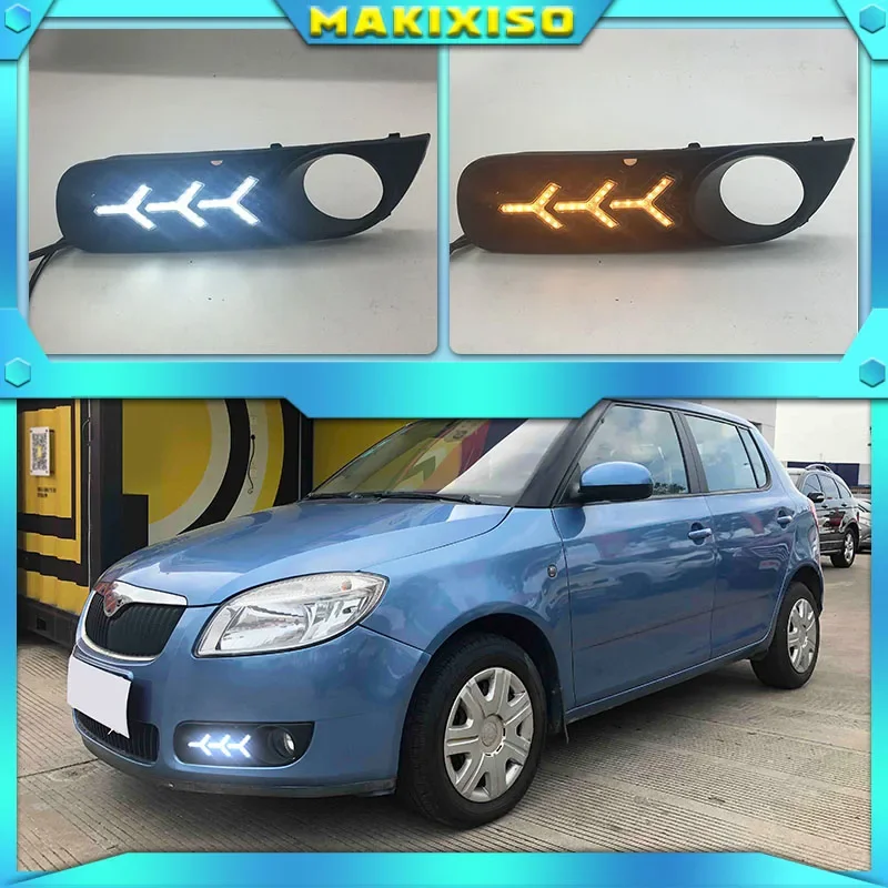 

1 Pair For SKODA Fabia 2008-2011 12V ABS LED DRL Daytime Running Lights Fog Lamp Cover Car- styling