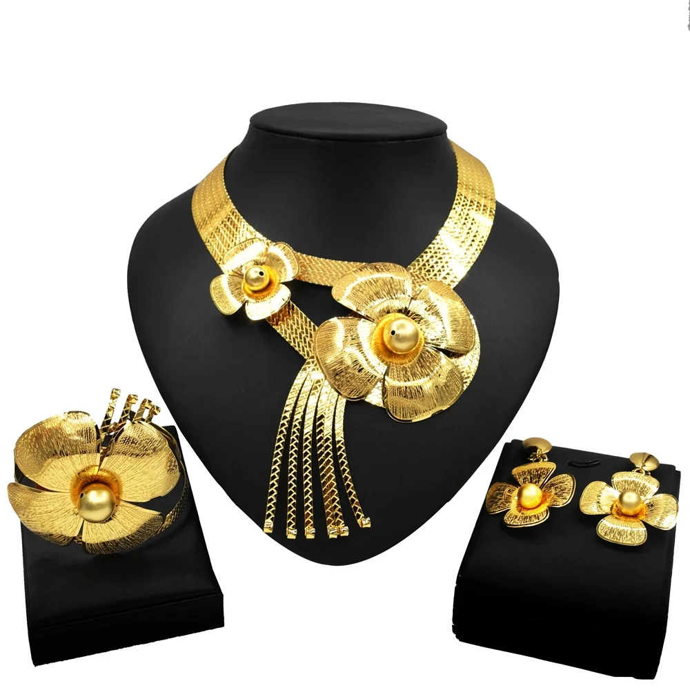 Latest fashion factory brazil brazilian dubai copper alloy gold plated bridal wedding party birthday wholesale jewelry set