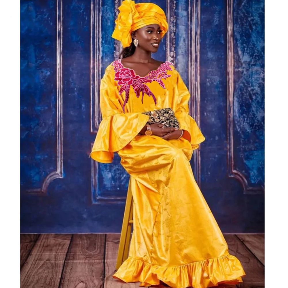 

2024 H&D African Clothes For Women Tradition Dress Embroidery Bazin Wedding Party Dress Ankara Robes Trads Wears African Clothes