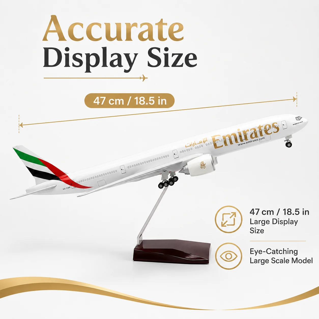 UAE Airlines B777-300 47-centimeter Die-Cast Resin Aircraft Model 18.5 inches with Stand and Landing Gear Display Model