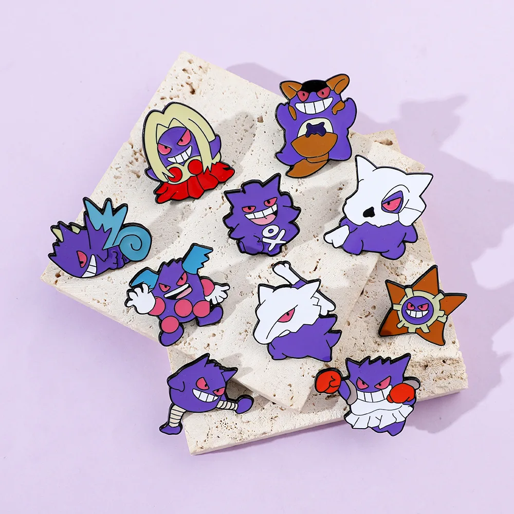 10Pcs Set Pokemon Cartoon Creative Gengar Alloy Brooch Anime Character Metal Badge Enamel Pins Backpack Decoration Accessories