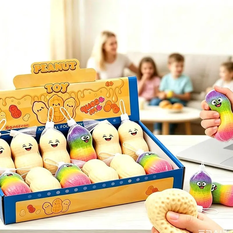 12-Pack Peanut Squishy Fidget Toys Realistic Food Shape Slow Rebound Squeeze Balls Soft Sensory Toy for Adult Office Stress Reli