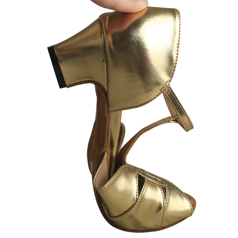 Sandalias de tacón personalizadas para mujer, zapatos de baile con correa en T, dorados, PU, para interiores