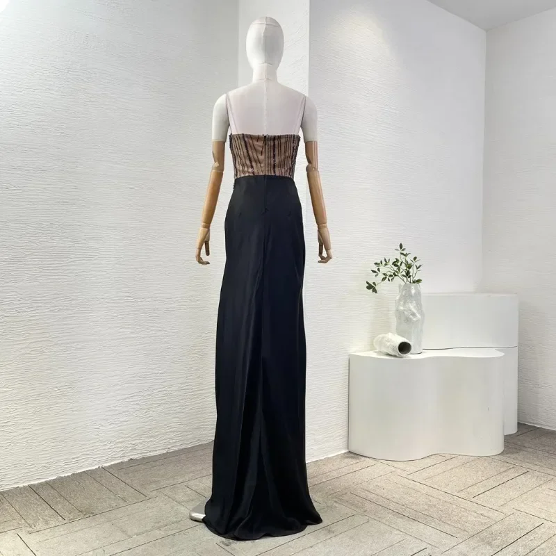 Women's Sleeveless Beading Maxi Tube Dresses Party's Black Sequined New Fashion Design High Quality 2025