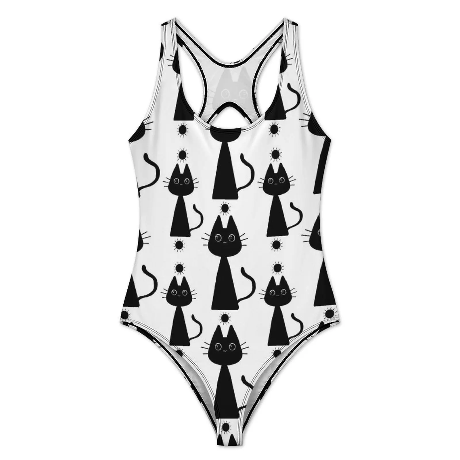 Black Magic Cat with Suns Swimsuit Animal One Piece Swimwear Push Up Stylish Monokini Sexy Holiday Swim Graphic Beachwear