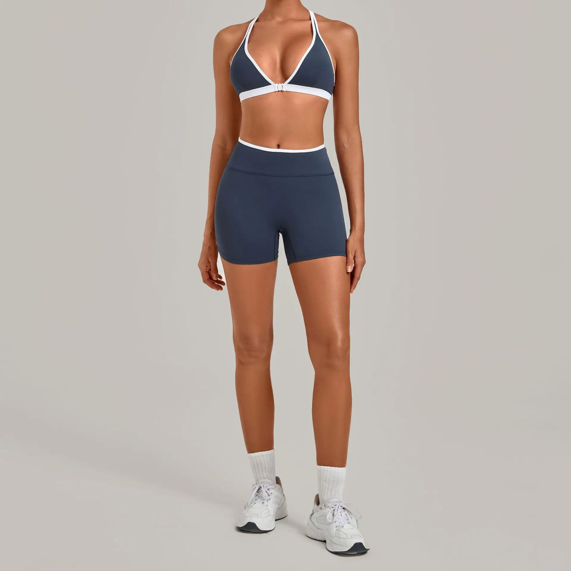 Yoga Set Women's Sexy Shockproof Breathable Backless Cross Top Cycling Jogging Shorts Outdoor Comprehensive Training Fitness Set