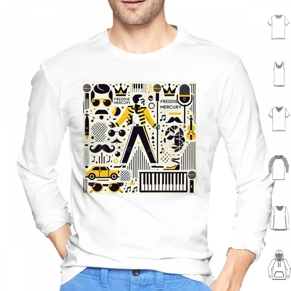 Freddie Iconography Pattern-Celebrating The Legend Of Rock Hoodie cotton Long Sleeve Freddie Queen Band Legend Music