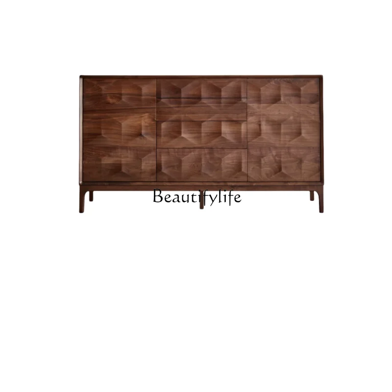 

05-*Italian light luxury art carved storage cabinet North American imported black walnut simple side storage cabinet