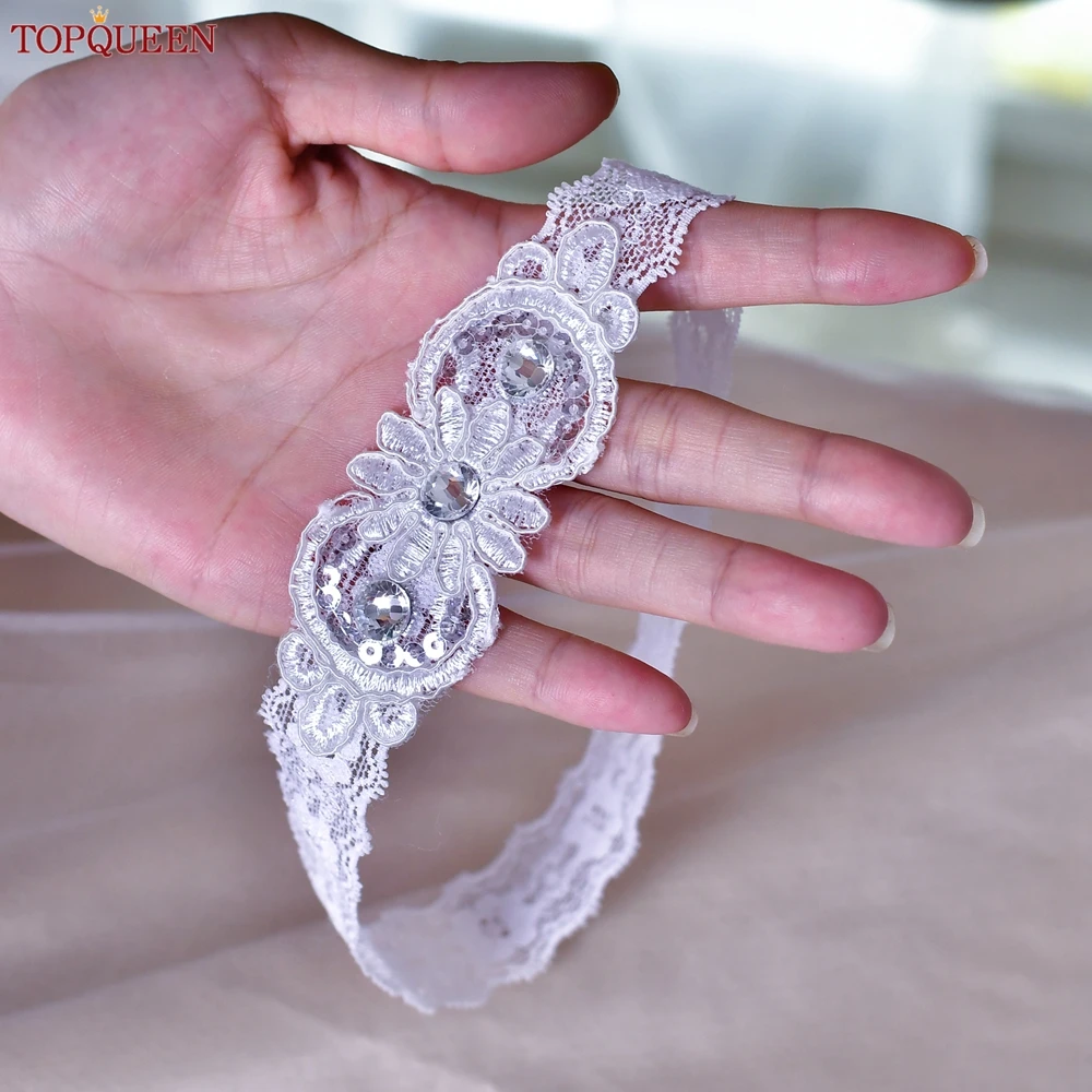 TOPQUEEN Fahion Soft Sexy Women Girl Lace Wedding Garter Cosplay Blue Rhinestone  Garter Ring For Women/Female/Bride ST65