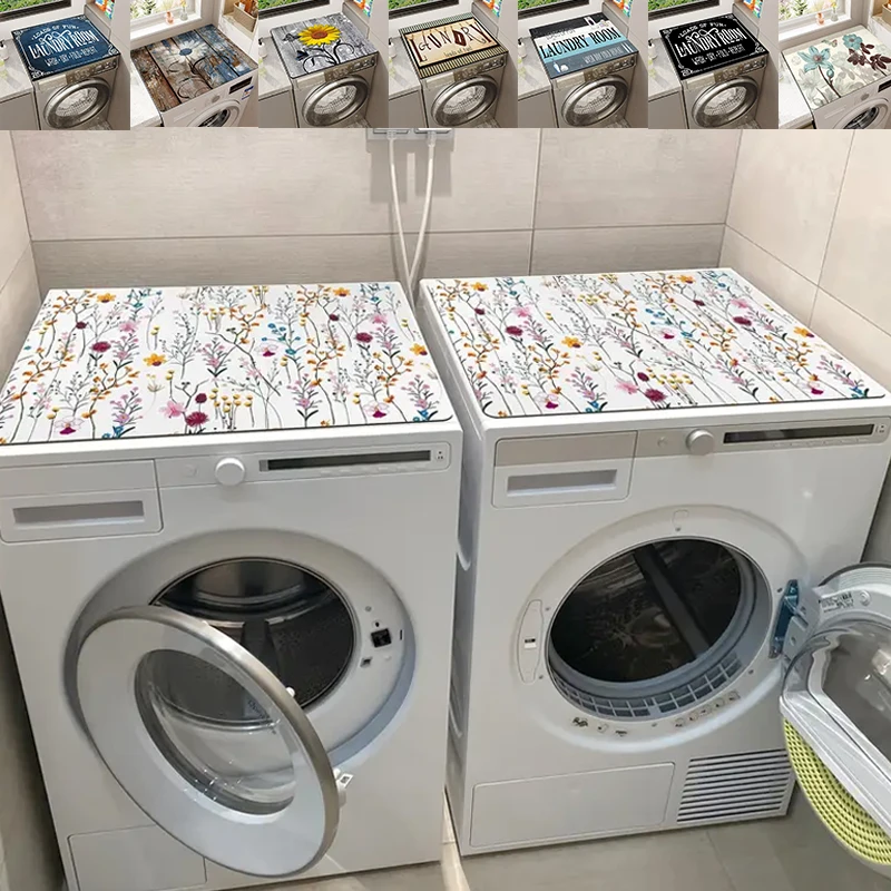 

1pc Floral Washing Machine Cover Mat, Quick-Dry, Absorbent, Non-Slip Decorative Laundry Room Mat for Top of Washer/Dryer 세탁기 패드